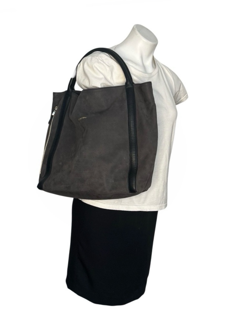 SEE by CHLOE Harriet Hobo Tote Charcoal Grey Nubuck Leather 2 Handles - Picture 12 of 12